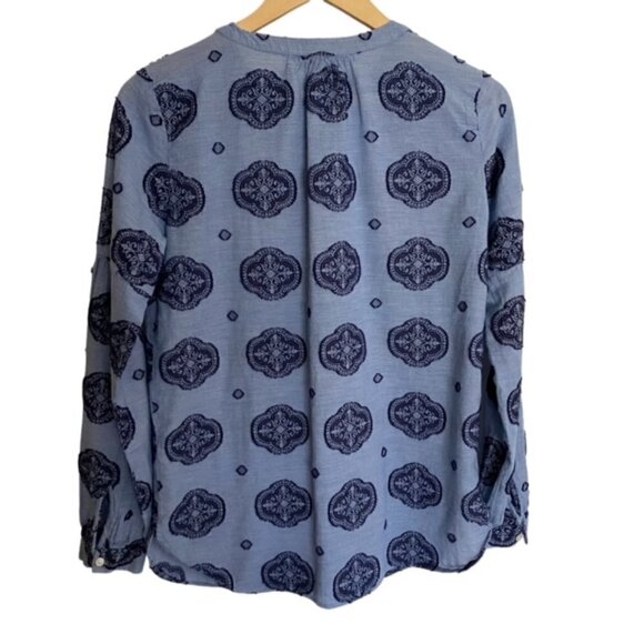 Loft Blue Medallion Print Button Down Blouse XSmall - Picture 3 of 5